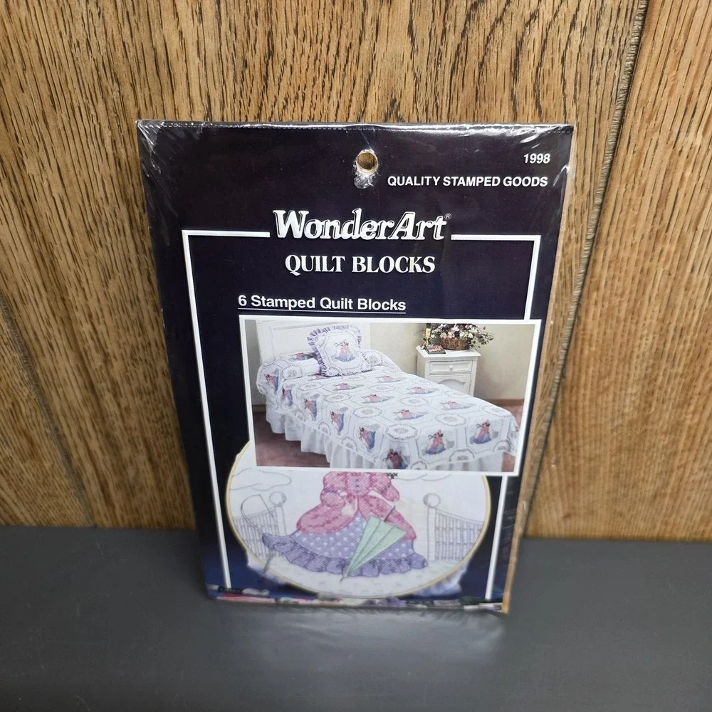 Vintage WonderArt Young Scarlet Quilt Blocks Kit 6 Stamped 16x16 Patchwork
